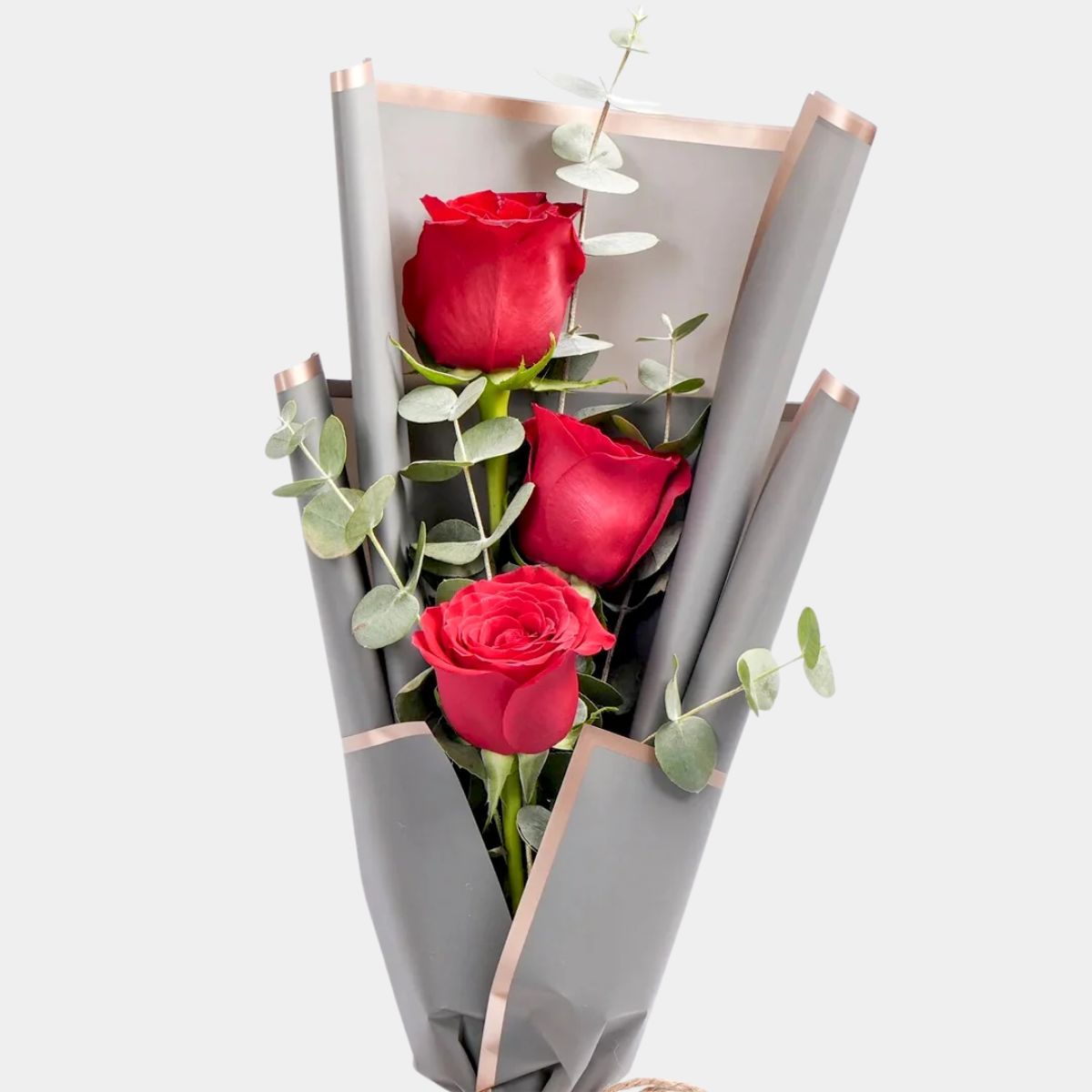 3 Red Roses Bouquet And Chocolate Cake