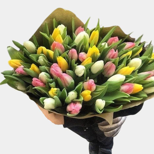 40 Pink, Yellow and White Tulips Bouquet