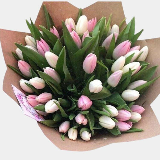 40 Pink and White Tulips Bouquet