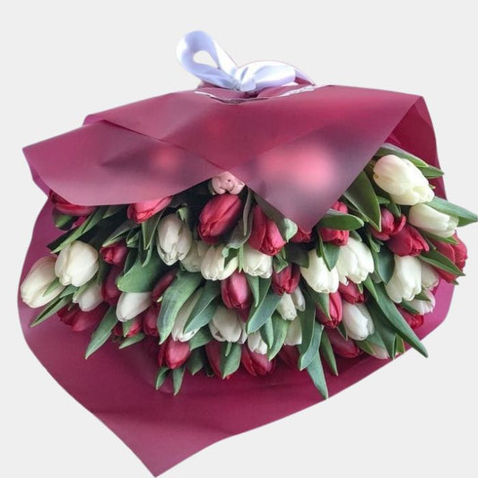 40 Red and White Tulips Bouquet