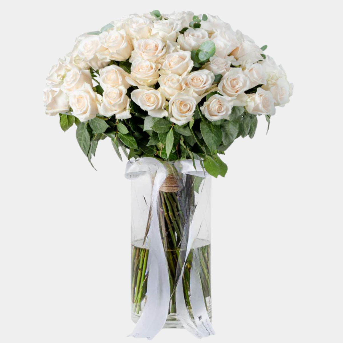 50 White Roses Vase