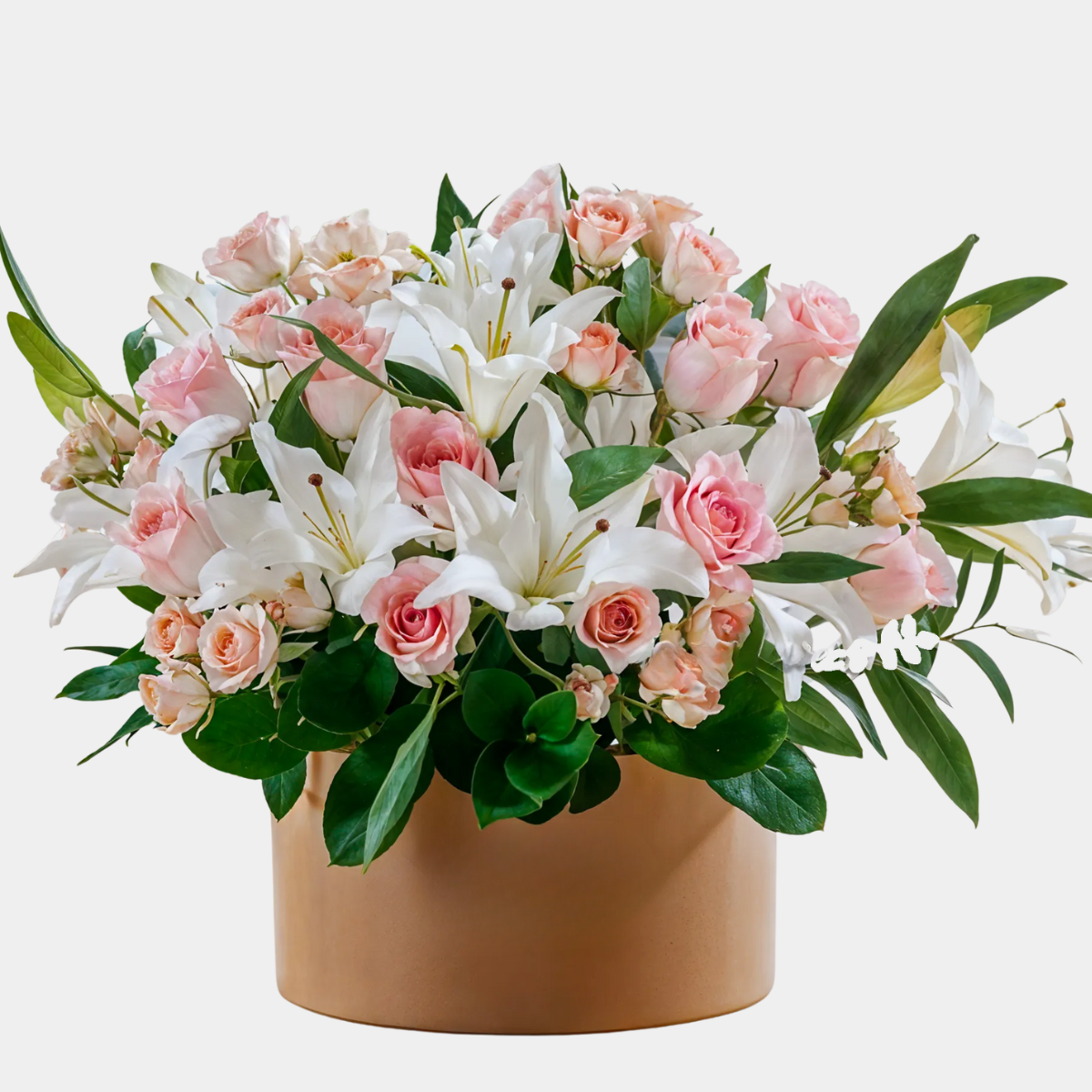 5 White Lilies & 6 Pink Roses in a Box