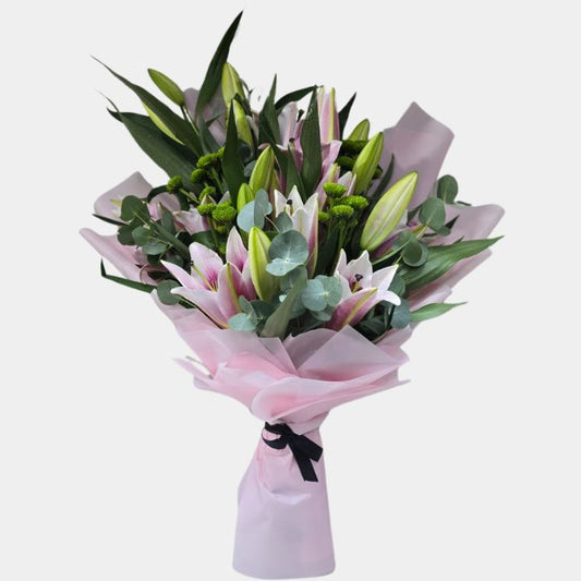 6 Stems Pink Lilies with Greens Bouquet