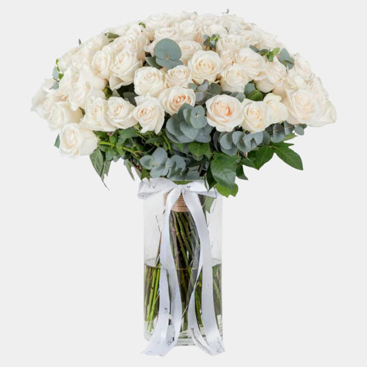 75 Luxury White Roses Vase