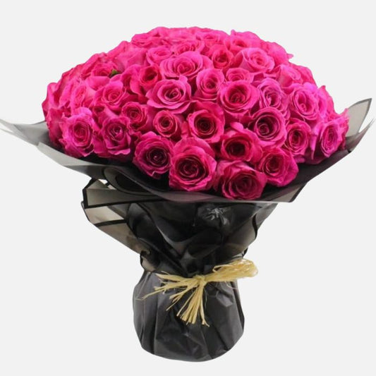 75 Pink Roses in Glass Vase