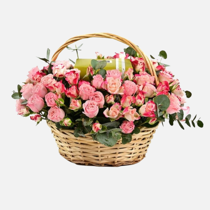 Baby Roses and Patchi Chocolate in Basket