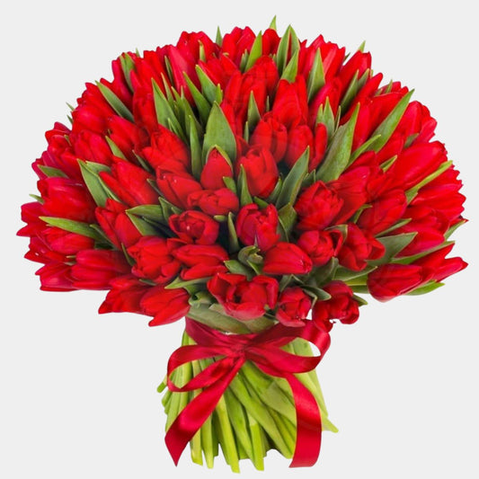 Bouquet of 100 Red Tulips