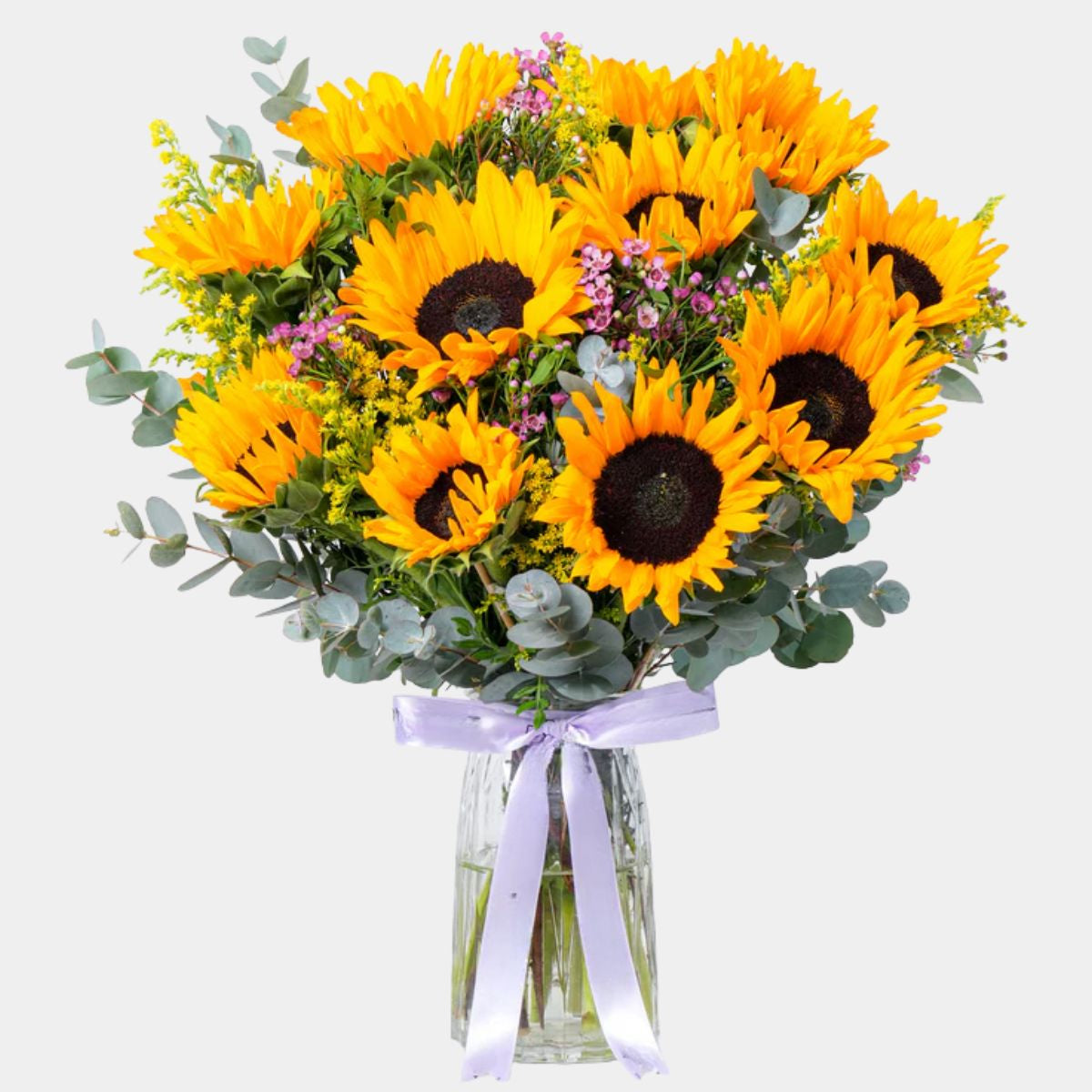 مزهرية زجاجية مزينة بزهرة عباد الشمس