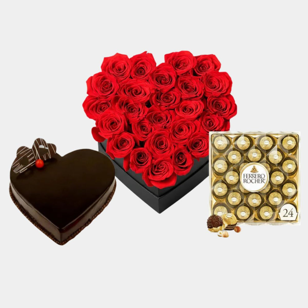 Love in Every Bite Combo - Roses, Cake & Chocolates | FloraKuwait