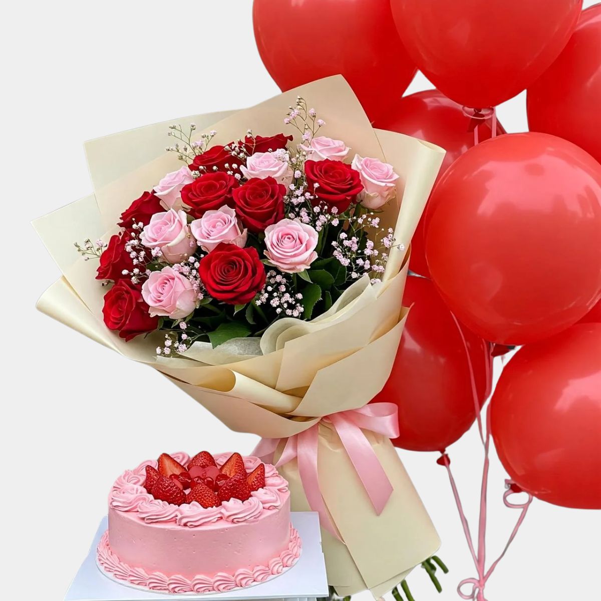 Lovely Celebration Combo – Roses, Cake & Balloons Gift Set