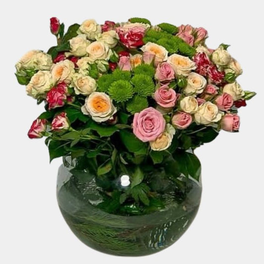 Mixed Baby Roses in Fishbowl