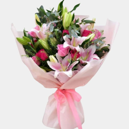 Pink Lilies and Roses Bouquet