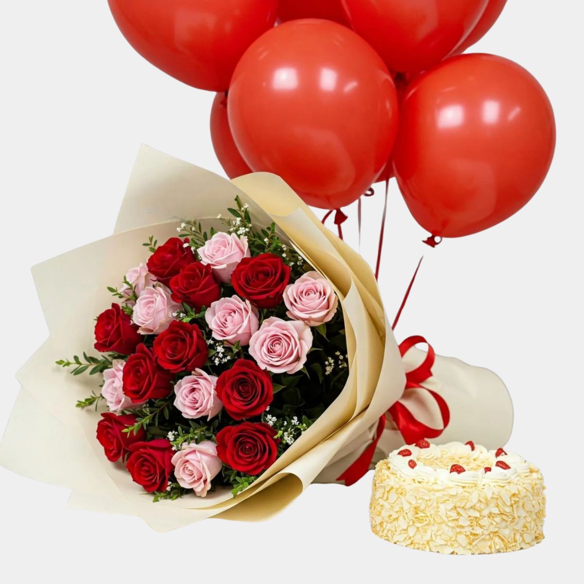 Popular Celebration Combo – Roses, Cake & Balloons Set