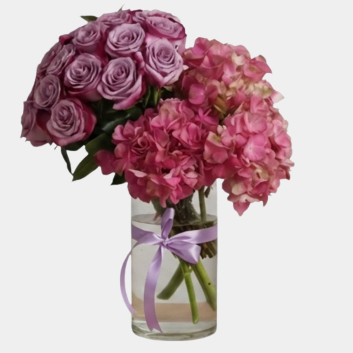 Purple Rose & Pink Hydrangea Vase