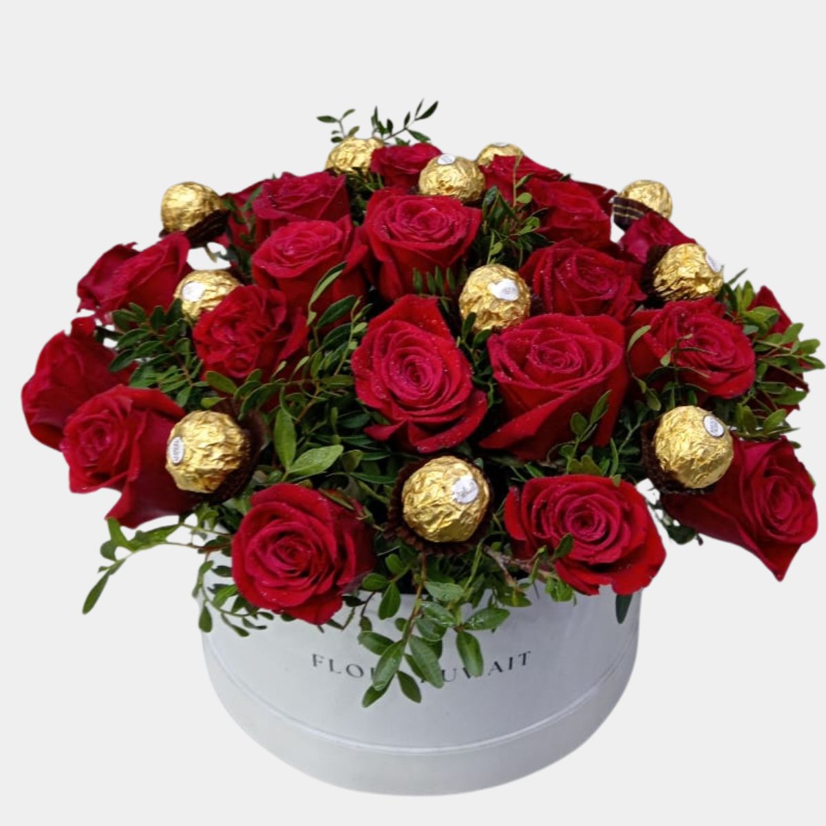 Red Roses with Chocolates Hatbox