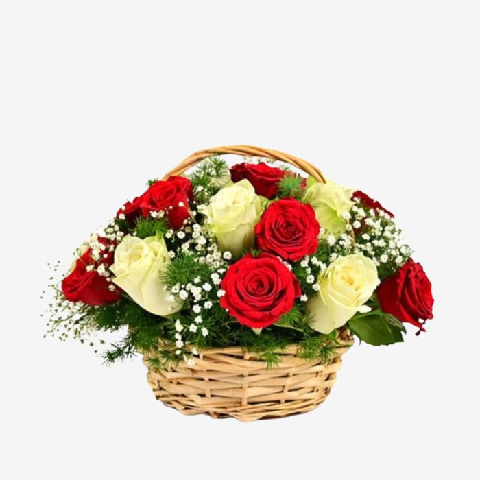 Red and White Roses Basket