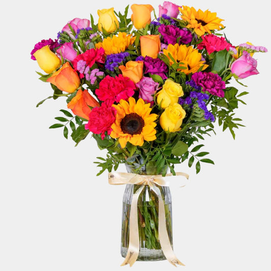 مزهرية زجاجية زاهية الألوان