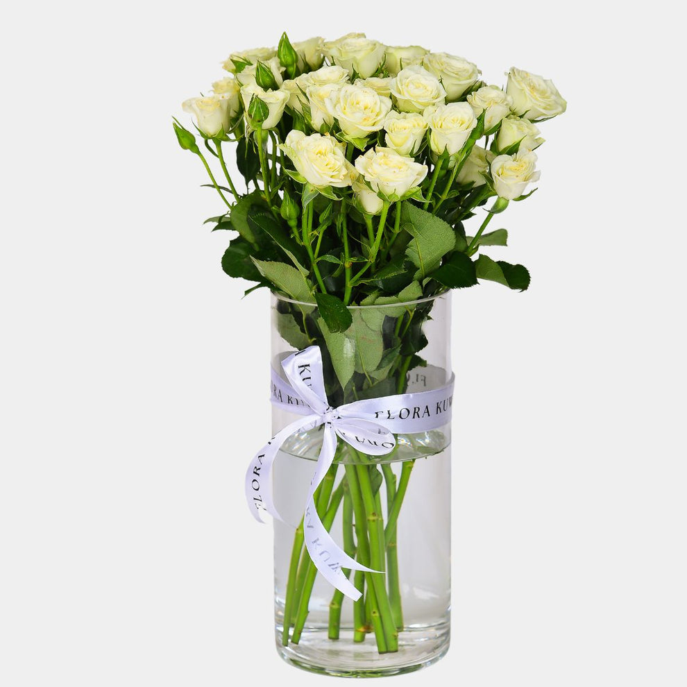 White Baby Roses Vase | FloraKuwait.com
