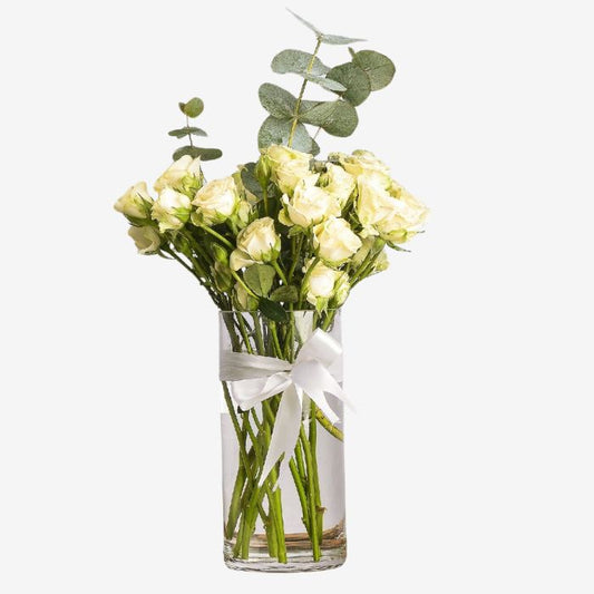 White Baby Roses in Vase