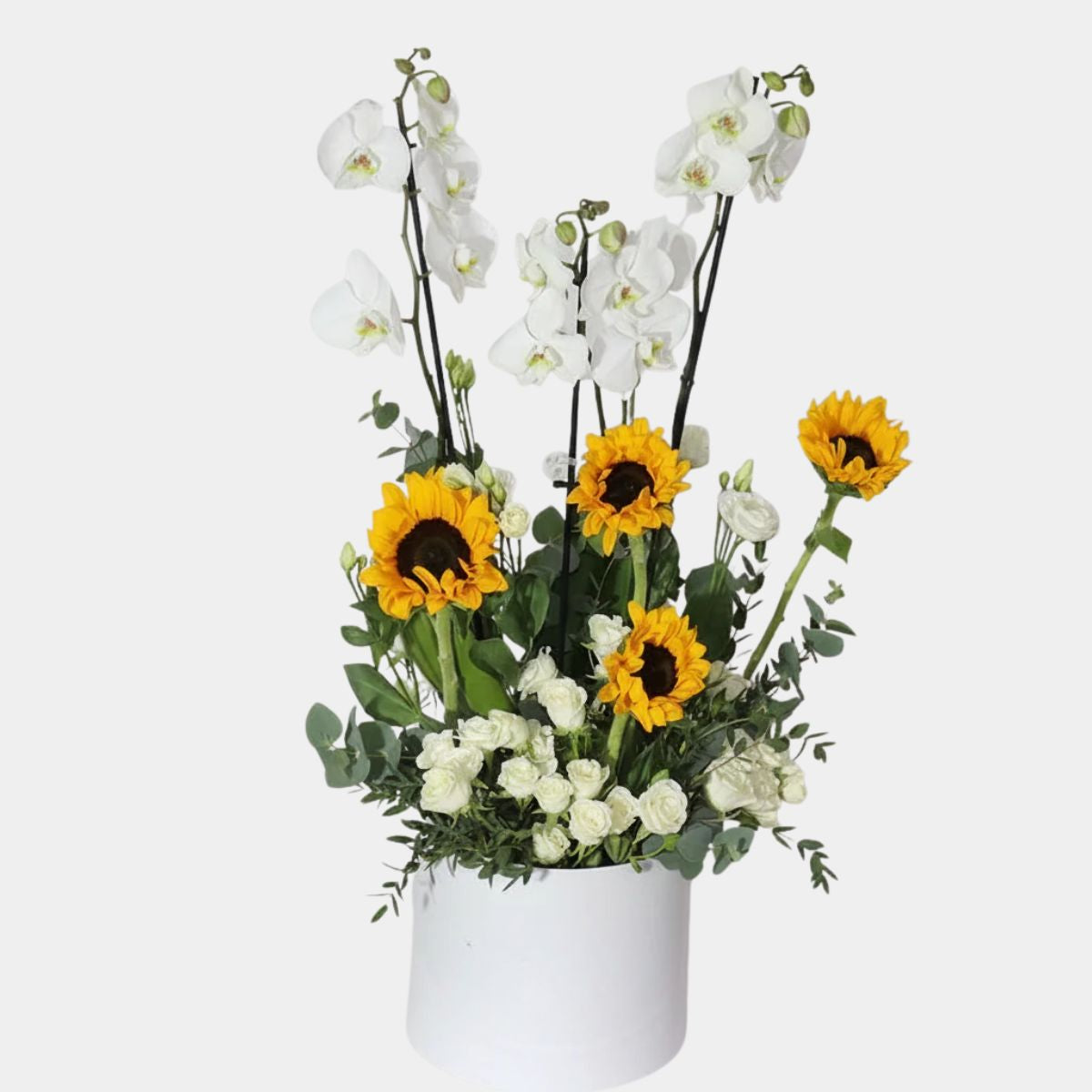 White Orchid & Sunflower In Luxury Box