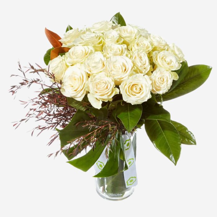 Classic White Roses in Glass Vase